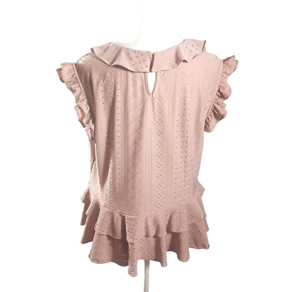Anthropologie, Blue Tassel, Women's Top, Large, Dusty Pink, Peplum and Ruffles - Picture 3 of 13